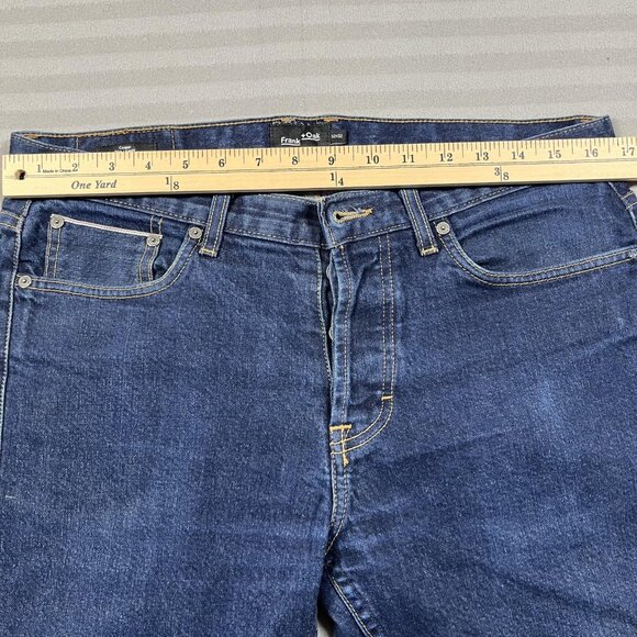 Frank + Oak Jeans Mens 32x32 Blue Cooper Slim Button Fly Made in Canada Denim - Picture 7 of 11